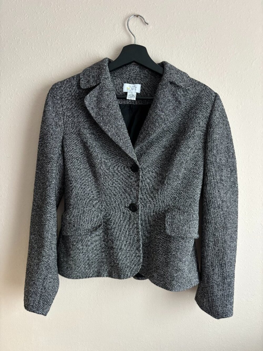 Anne Taylor LOFT Grey Herringbone Wool Blazer